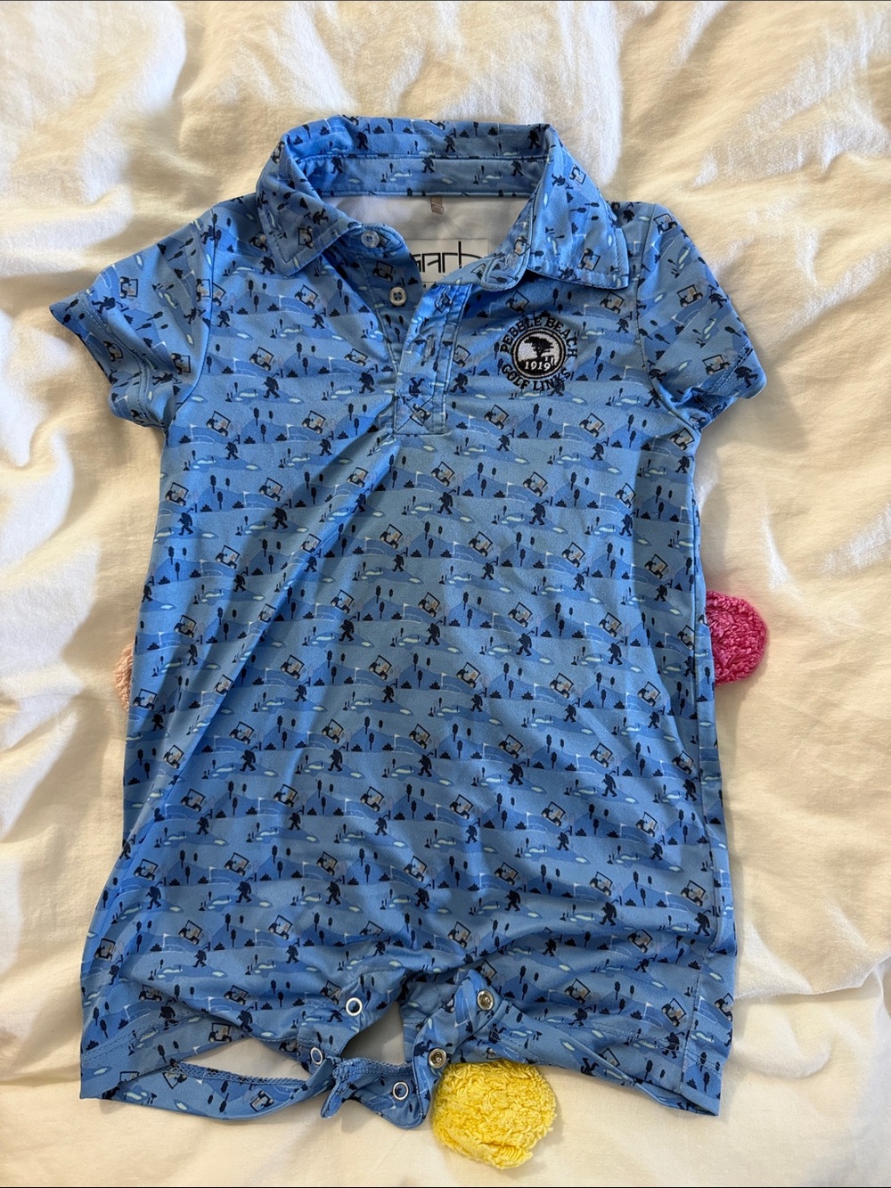 Pebble Beach Golf Links Toddler Blue Printed Polo Romper